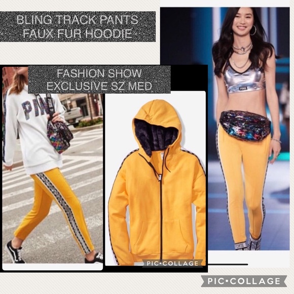 Vs Pink bling track pants faux fur full zip hoodie fashion show exclusive 2018 - Picture 1 of 15